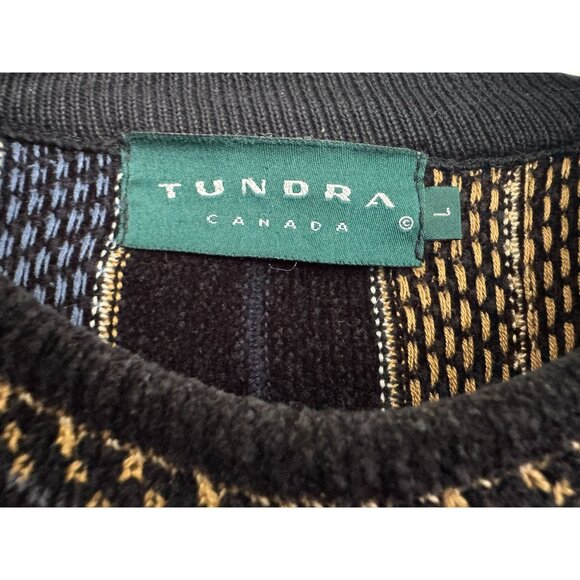 Vintage Tundra Canada Sweater Black Striped Cosby Grandpacore Retro Mens Large L - Picture 5 of 6